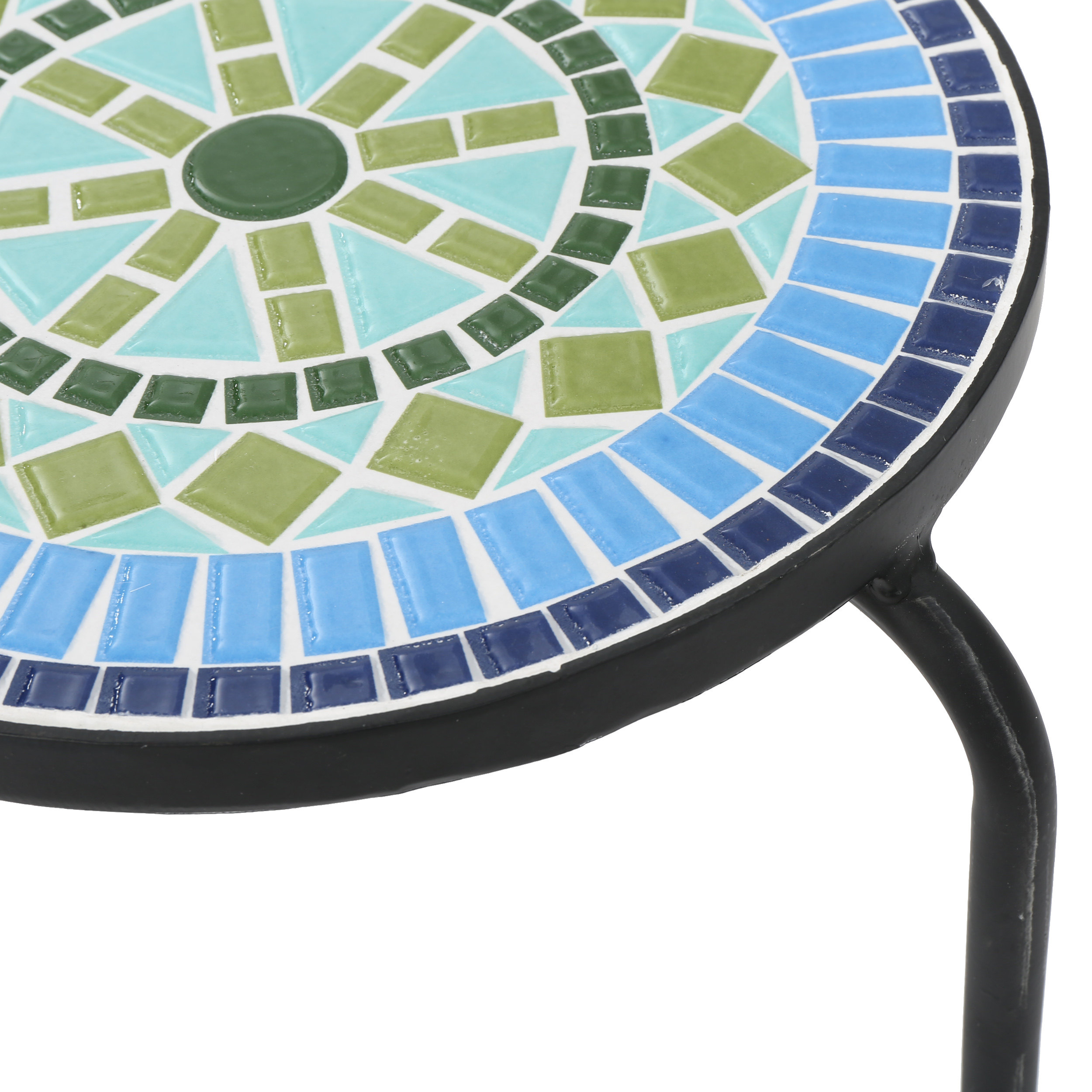 Noble House Martina Outdoor Ceramic Tile Side Table with Iron Frame, Blue and Green - image 4 of 7