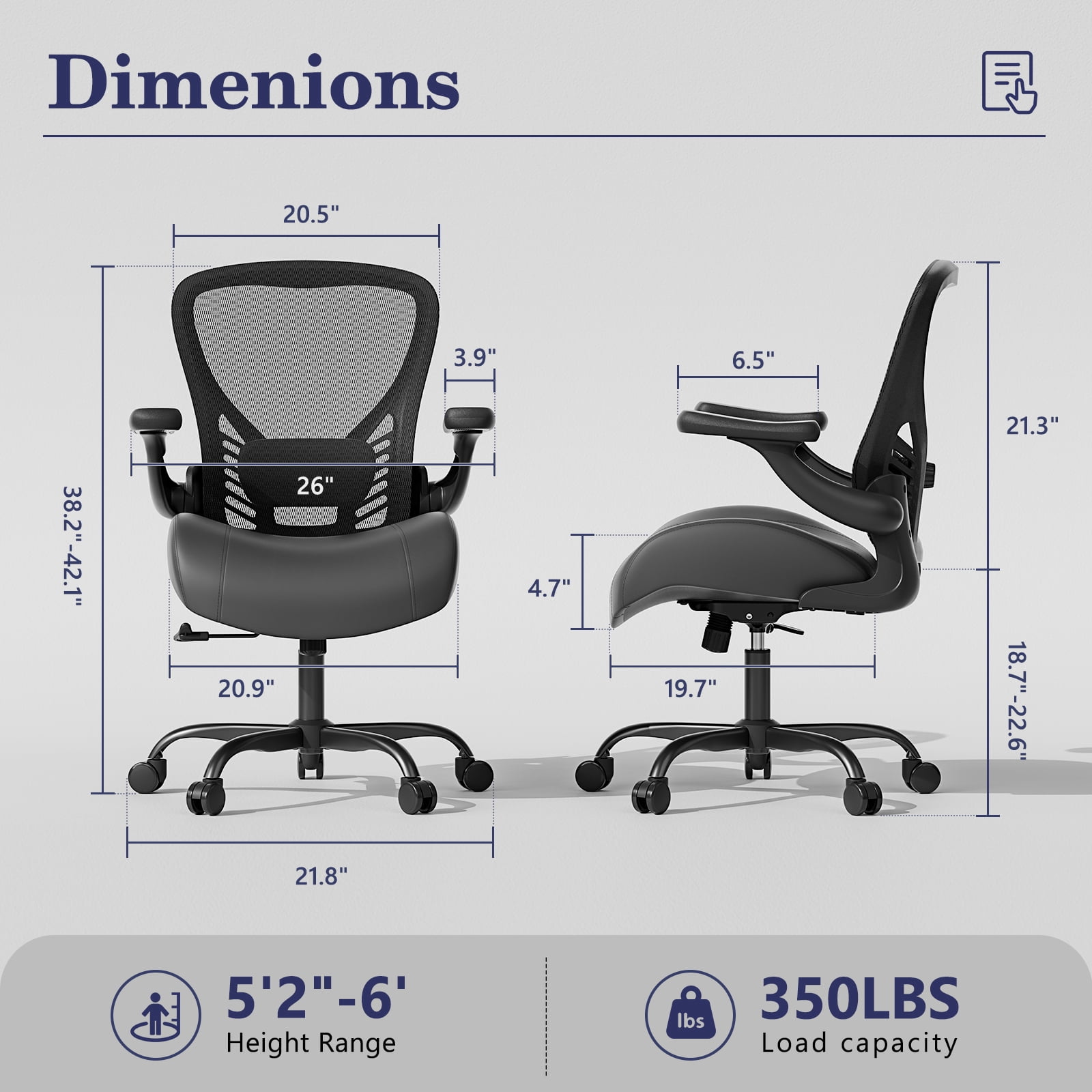 Ninecer Mesh Office Chair, PU Leather Cushion with Lumbar Support & 3D Armrests, Ergonomic Computer Desk Chair for Home Office, Adjustable Height Swivel Task Chair, 350lbs, Black