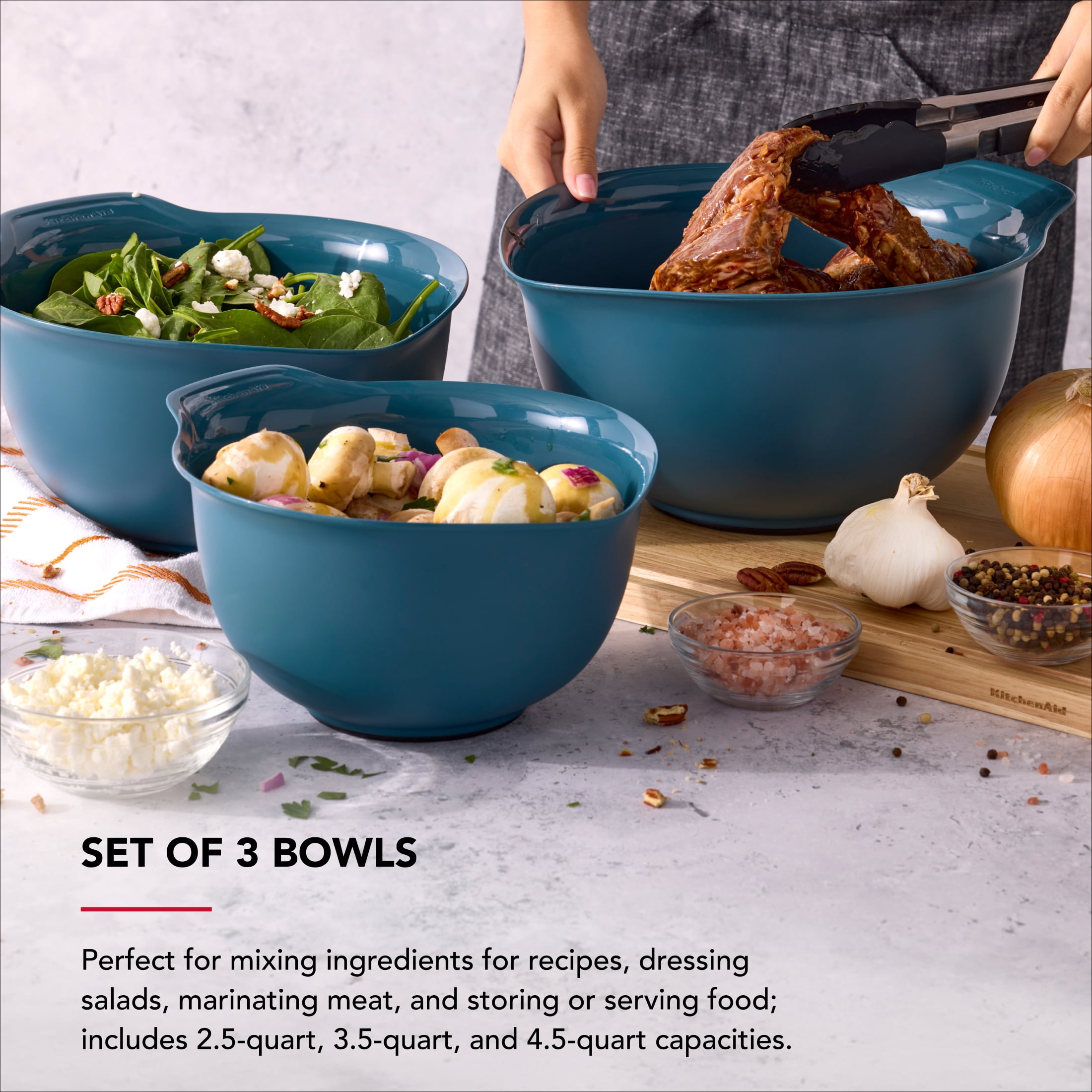 KitchenAid 7-Piece Plastic Nesting Mixing Bowl Set and Prep Bowls with Lids, Agave