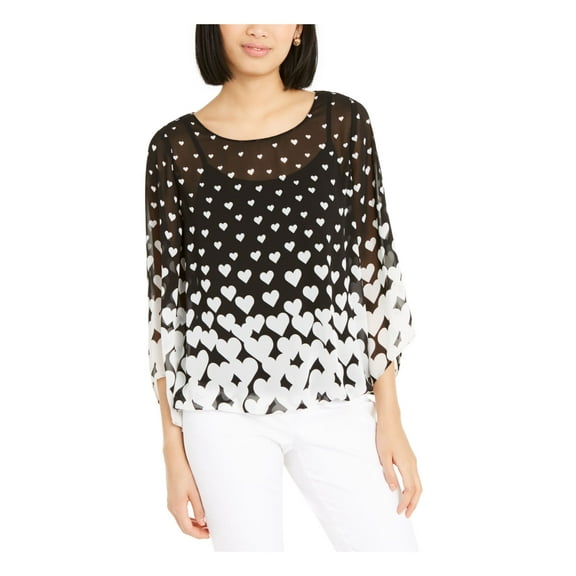 ALFANI Womens Black 3/4 Sleeve Jewel Neck Tunic Top S