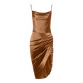 thumbnail image 6 of FAIWAD Women's Satin Spaghetti Strap Dress Sleeveless Ruched Cami Dress Slit Wedding Party Cocktail Dresses, 6 of 8