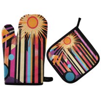 Yayeee Oven Mitts and Pot Holder Set of 4 Heat Resistant Kitchen Gloves Baking Hot Pad, Futuristic Sun