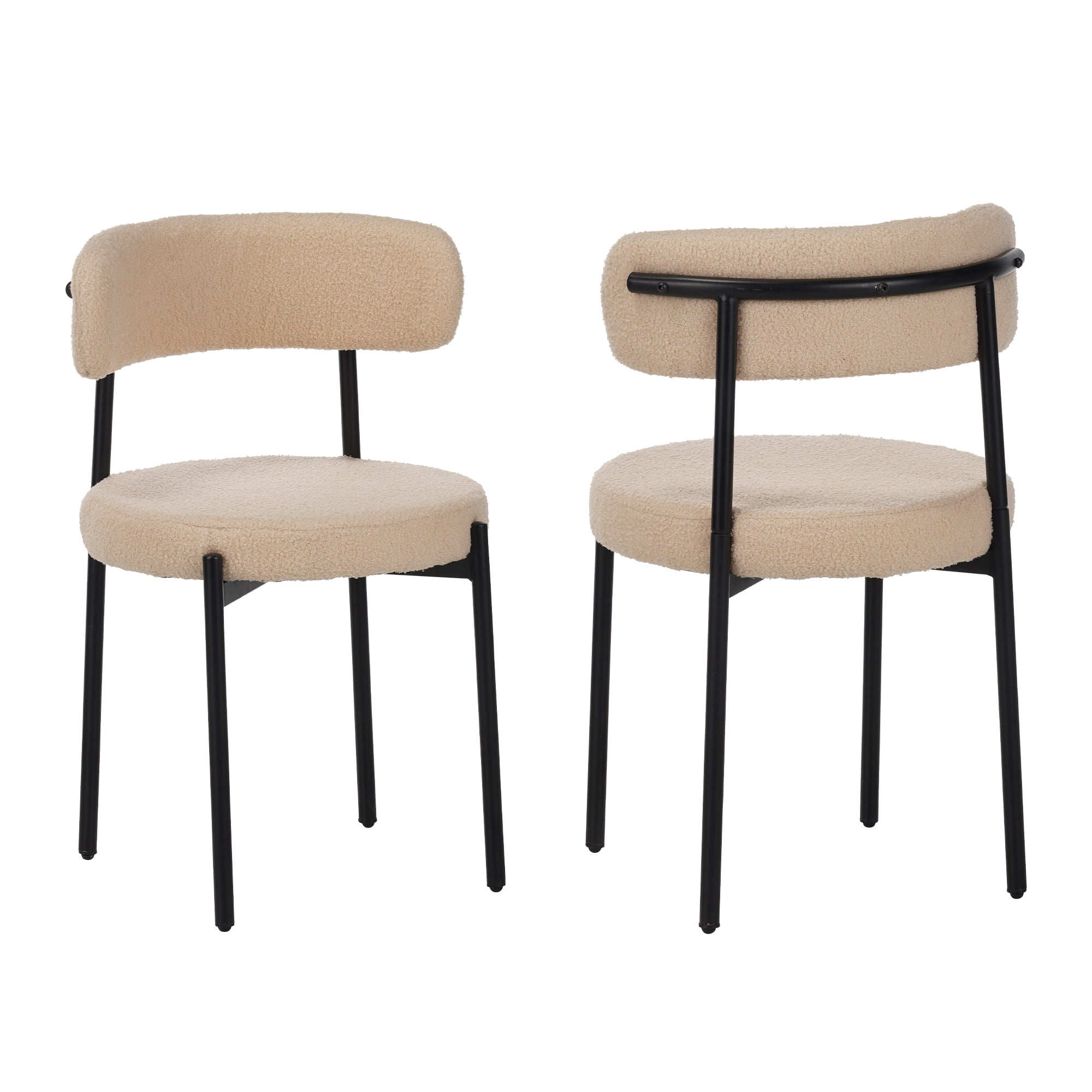 Medieval Modern Dining Chair Set of 4, Round Seat Cushions Black Metal Legs Curved Back, for Restaurants Dining Rooms Kitchen Home, Easy to Assemble, Beige