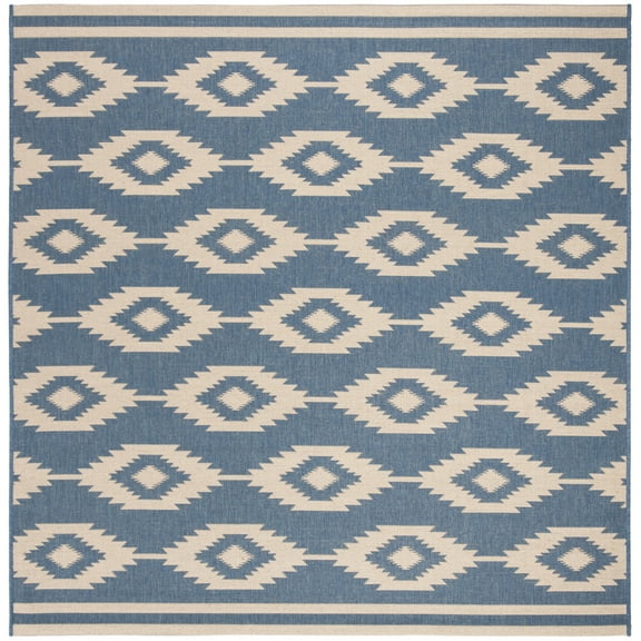 SAFAVIEH Beach House Vasiliki Geometric Indoor/Outdoor Area Rug, Cream/Blue, 6'7" x 6'7" Square