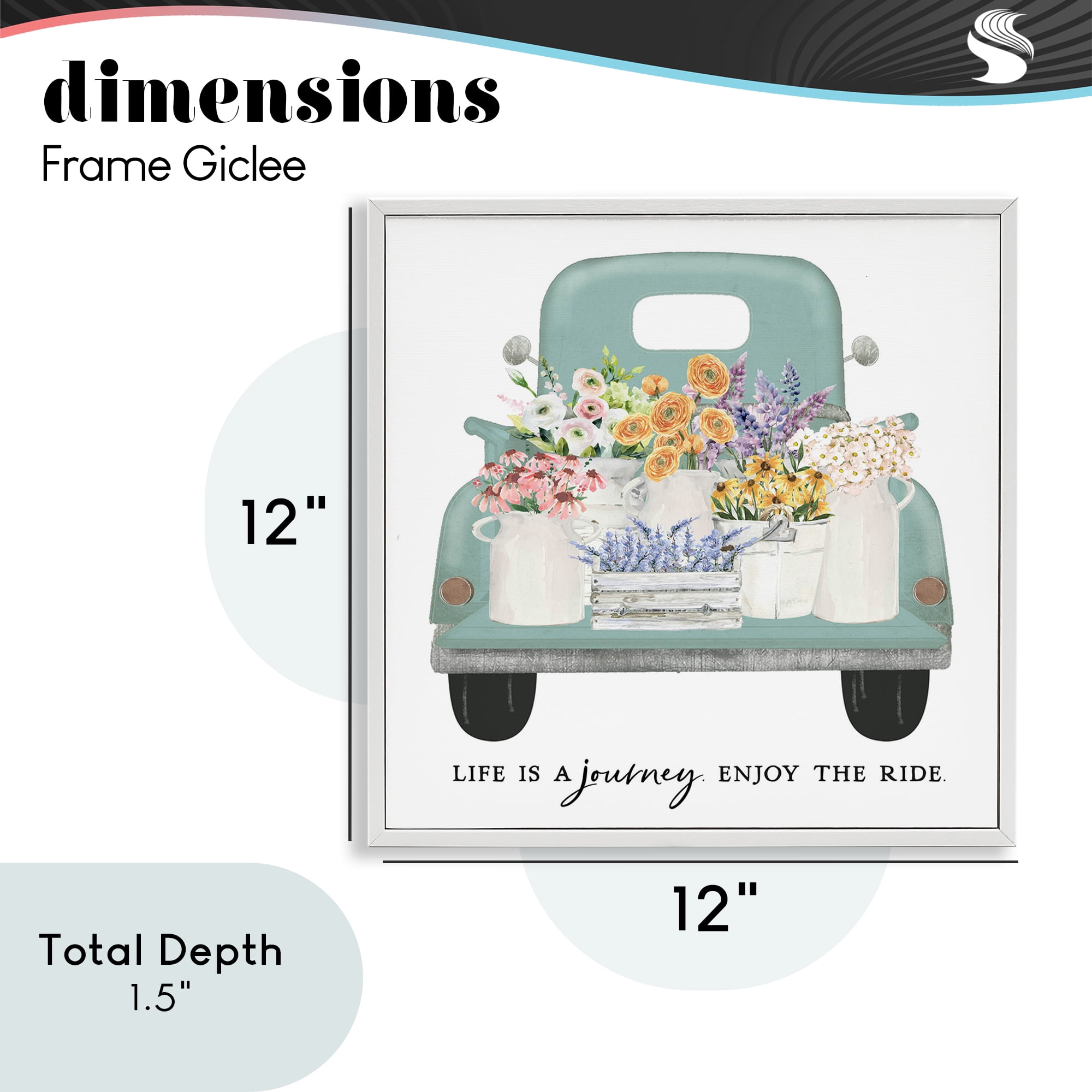 Enjoy Ride Floral Truck White Framed Giclee Art, design by Lettered and Lined