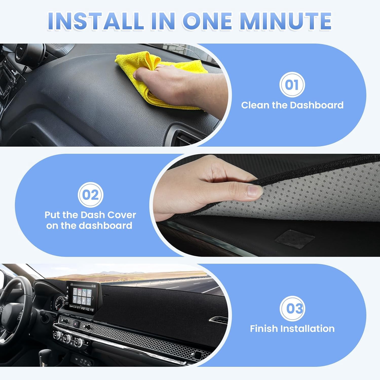 Canvcle Civic Dash Cover for 2025 2024 2023 2022 Honda Civic Dashboard Cover Mat for Civic 11th Gen. Accessories Sun Shade Non-Slip Dashboard Protector