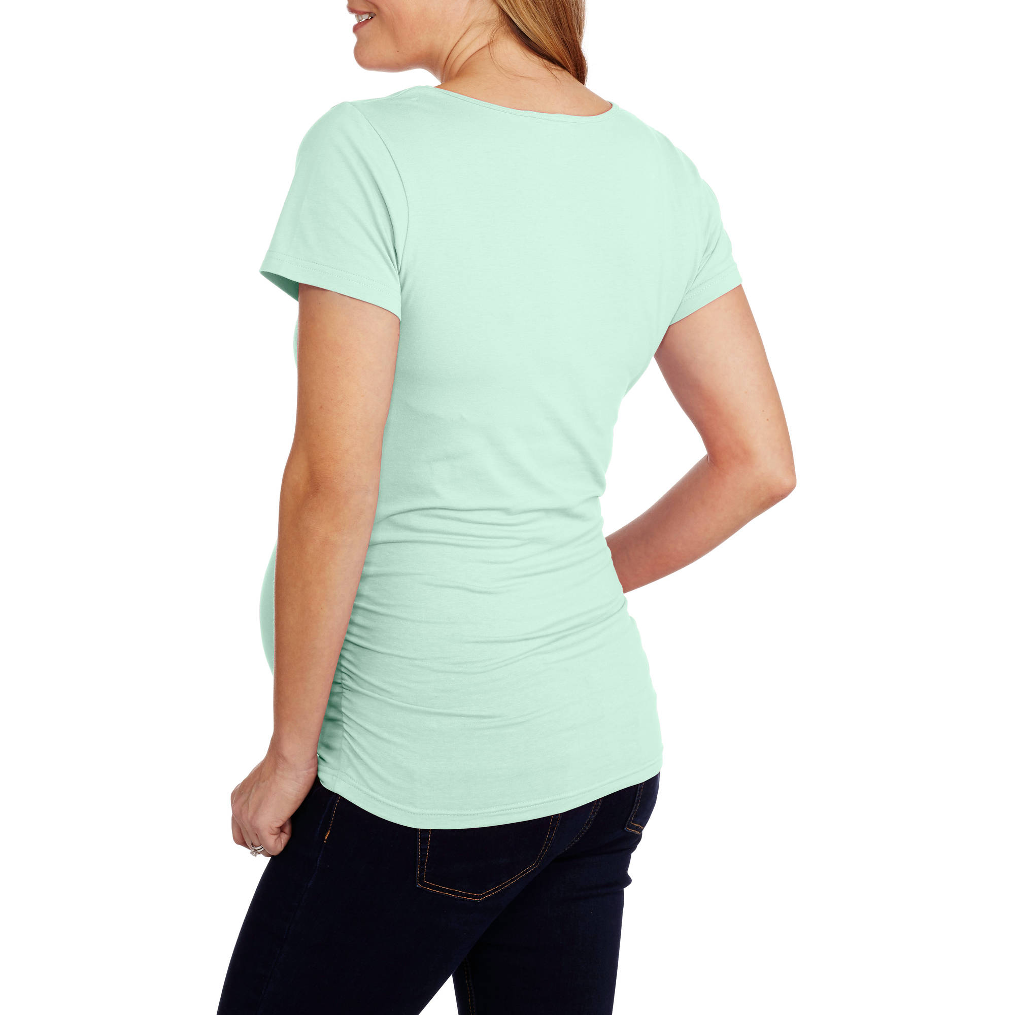 Oh! Mamma Maternity Short Sleeve Tee With Flattering Side Ruching - Available in Plus Sizes - image 2 of 2