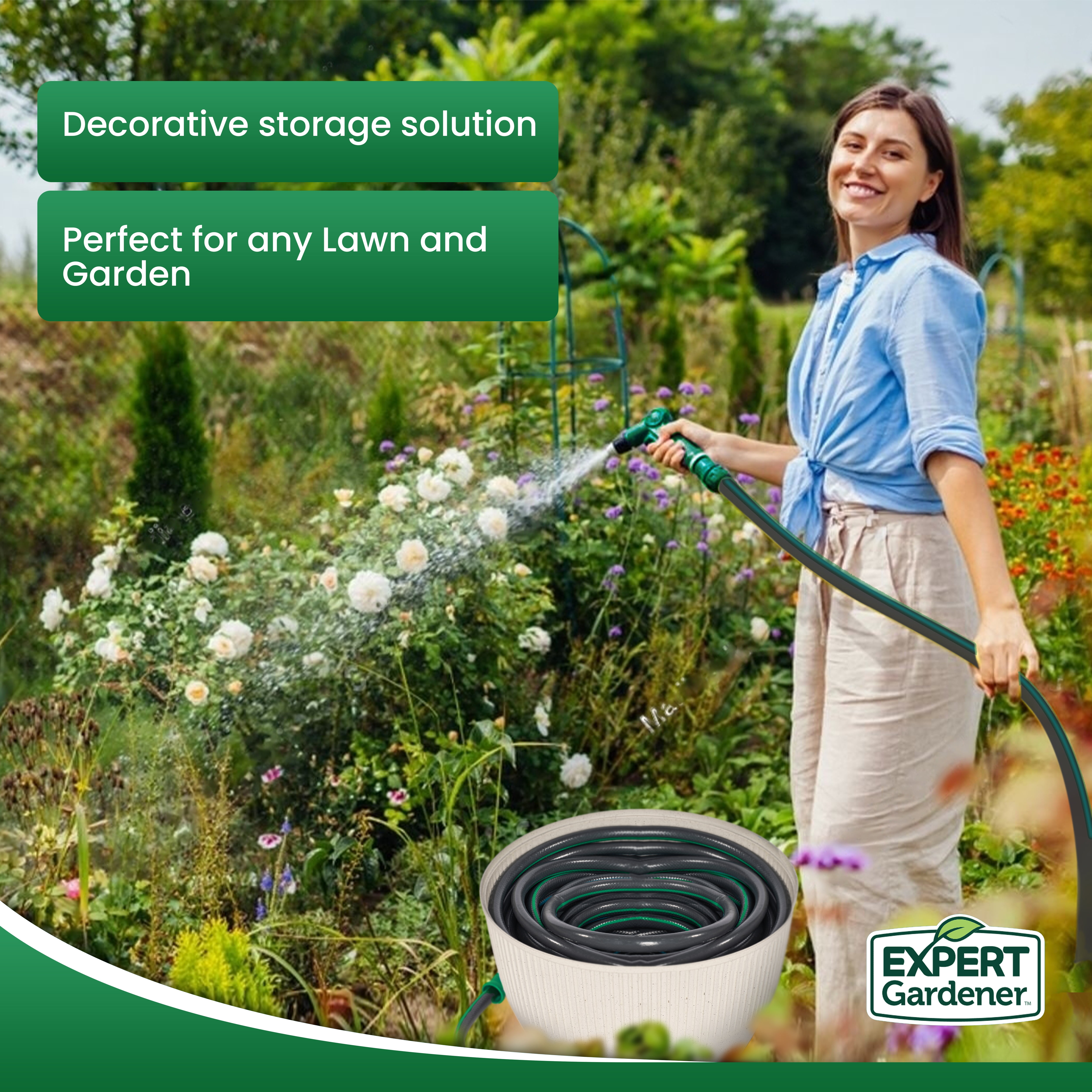 Expert Gardener Hose Pot in Resin with Built-in Drainage and Stone Finish 18" W x 18" D x 12" H