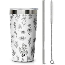 10 OZ Tumbler Stainless Steel Travel Coffee Mugs | Spill Proof Vacuum Insulated Coffee Tumbler Cup with Straw Lid | Flowers