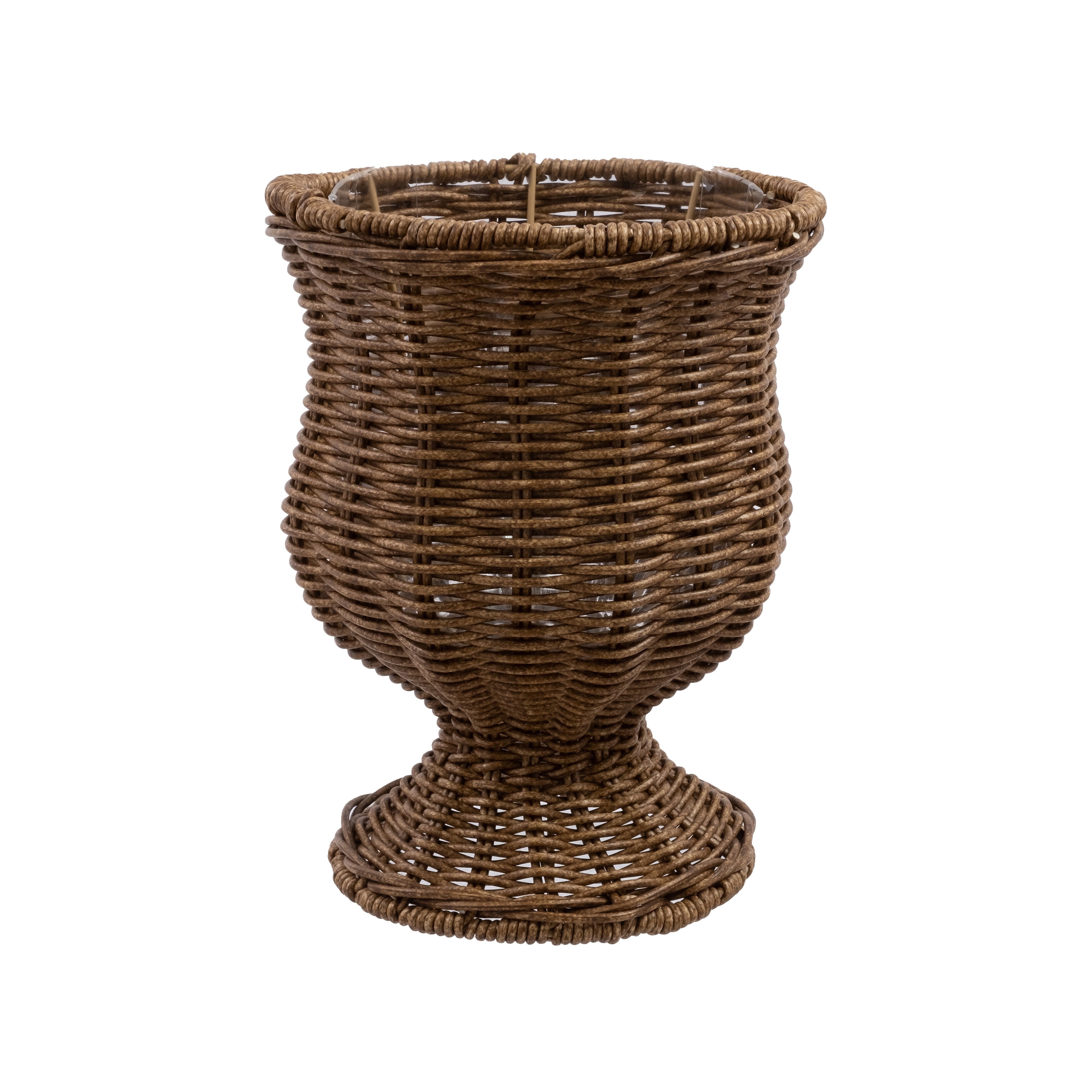 WEIH 8 Inch Goblet Woven Planter Urn Shape, Dcorative Wicker Flower Pot  Decorative Storage Basket and Planter for Porch Patio Backyard Brown