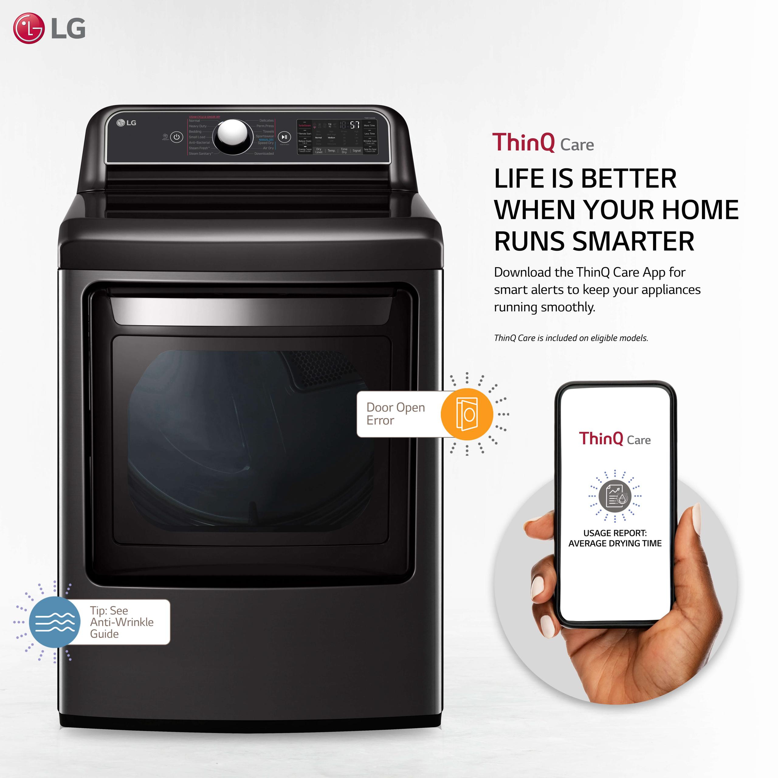 LG DLEX7900BE 7.3 Cu. Ft. Smart Wi-Fi Enabled Electric Dryer with TurboSteam - Black Steel - image 2 of 5
