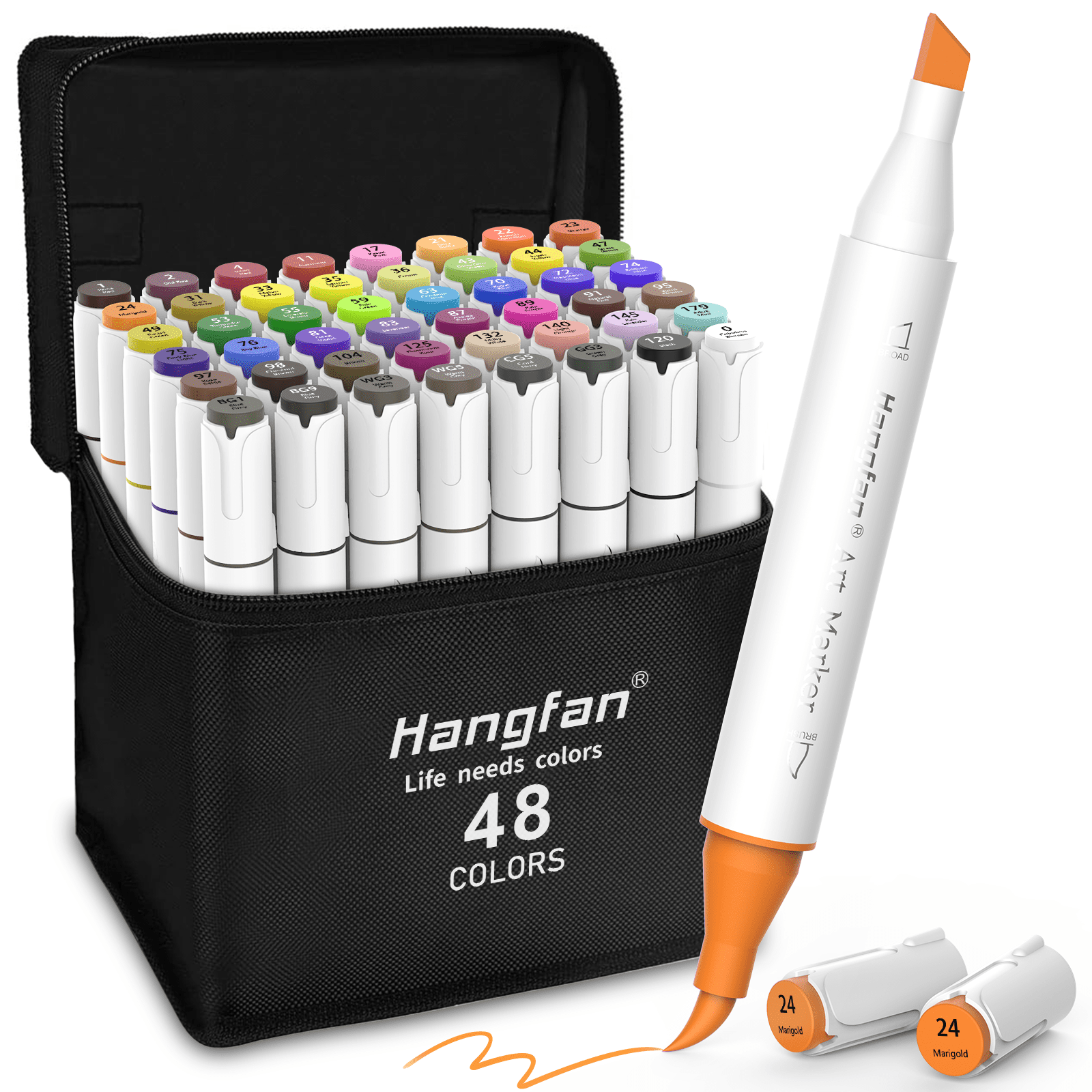 Hangfan alcohol marker pen, 48 color double pointed art coloring marker pen set, suitable for teenagers, adults, books, sketches, paintings, brushes and chisels, non bleeding permanent art markers