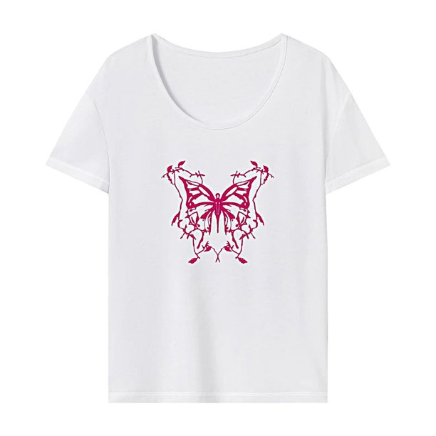 Camiseta de cuello redondo para mujer, sencilla y moderna, para ir de compras, acampar y mujer. S