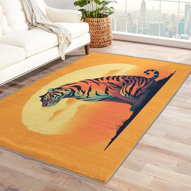 Tiger Area Rug 6x9, Wild Tiger Rugs for Bedroom Living Room, Animal Carpet, Machine Washable Rug, Non Slip soft Low Pile Rugs Large Area Rug Home Decor
