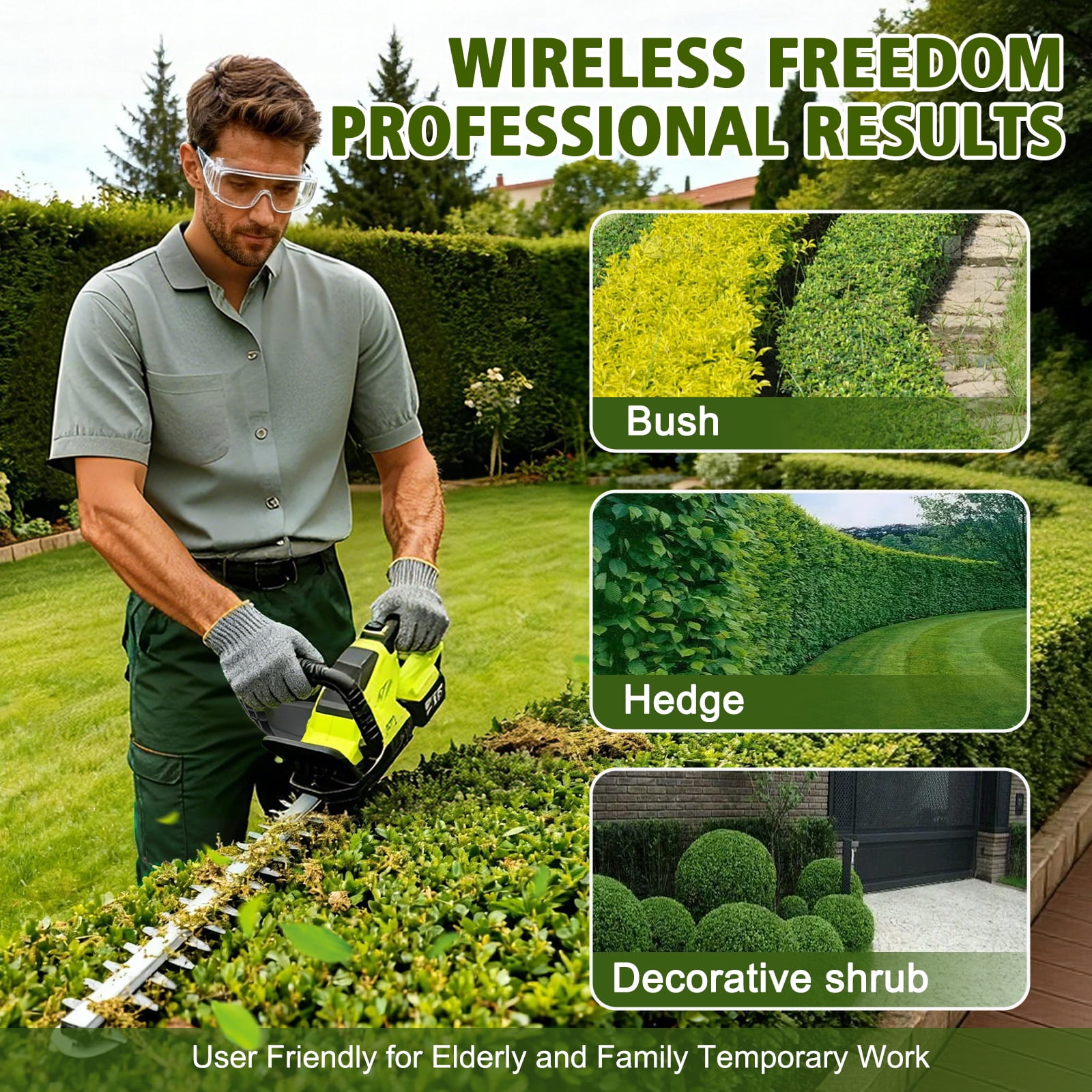 CATGOOD 21V Cordless Hedge Trimmer, Dual Action Blade Electric Bush Shrub Trimmer, Battery and Charger Included, Blue