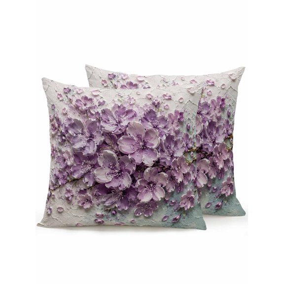 Outdoor Pillows Waterproof, Purple Flowers Abstract Bedding Throw Pillows with Insert for Couch Sofa Bed, Vintage Country Floral Modern Art 16x16 Inch Pillowcases Decorative Patio Pillow Set of 2