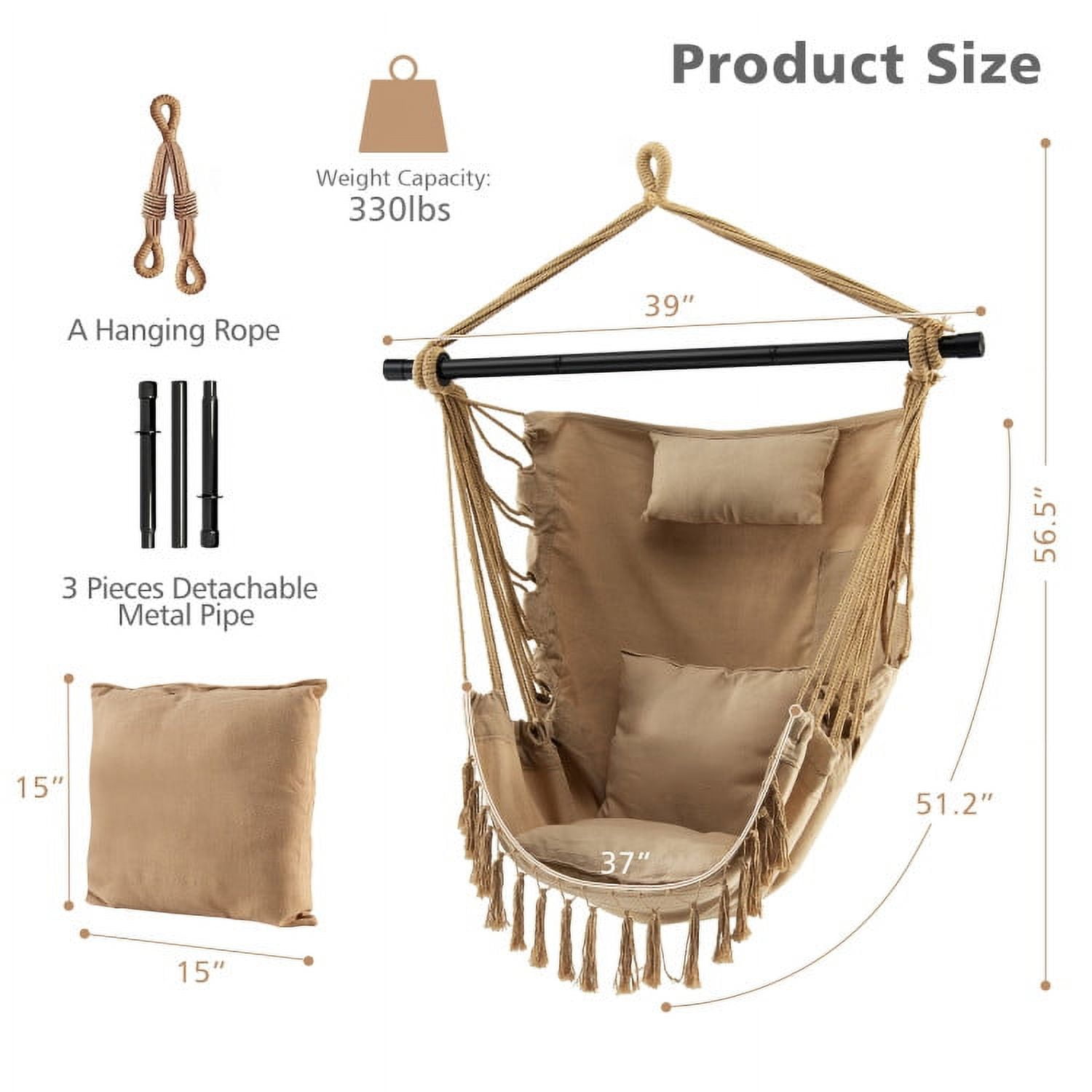 Aimee Lii Hanging Rope Swing Chair with Soft Pillow and Cushions, Comfy Outdoor Chair, Beige