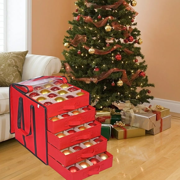 Bargain Cloth Double Layer Christmas Ball Storage Bag Five Layer Christmas Ball Storage Box Drawer Non-woven Transparent PVC Carrying Handle Storage Box 2025 New