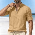thumbnail image 7 of OGLCCG Mens Cotton Linen Henley Shirts Casual 3/4 Sleeve Hippie Yoga Tops Lightweight Solid Color Summer Beach T-Shirt,M,Khaki, 7 of 7