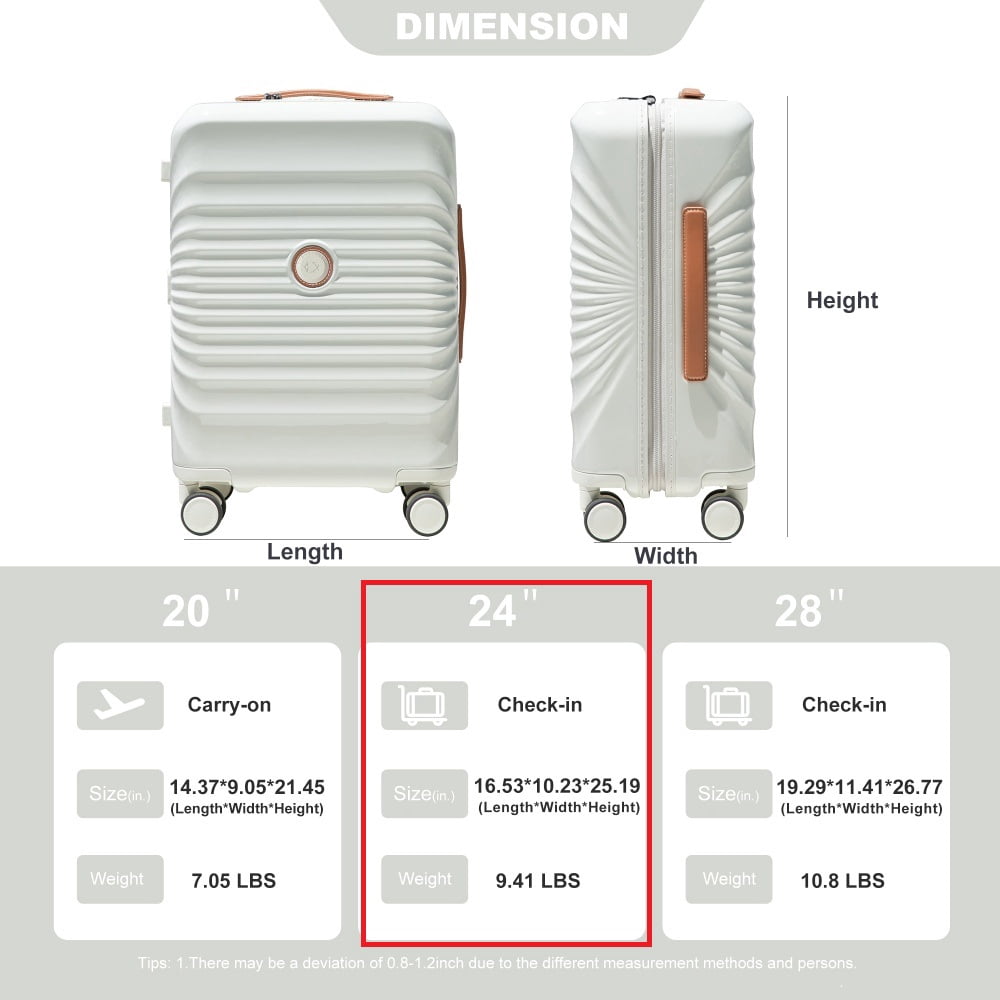 Yougu 24" Carry on Luggage Lightweight Suitcase TSA Lock USB,White