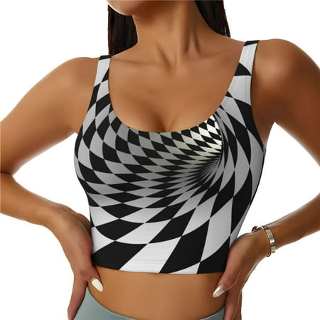 Jgfou 3D Vortex Illusion Print Womens Sports Bra - Padded Workout Sports Bras Crop Tank Top
