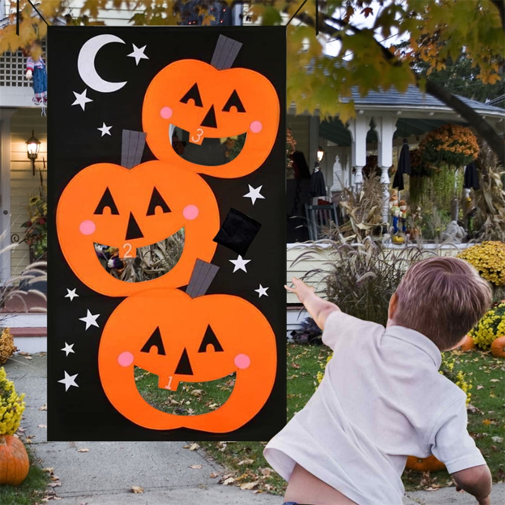 Achort Halloween Toss Banner de juegos con 3 bolsas de frijol Halloween Fiesta actividades *