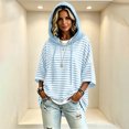 thumbnail image 4 of Hueook Fall Hoodies for Women Striped Print Drawstring Long Sleeve Casual Sweatshirt with Pockets Sky Blue L, 4 of 9