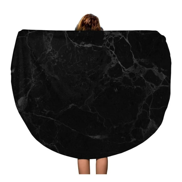 NUDECOR 60 inch Round Beach Towel Blanket Gray Granite Black Marble Stone Slate Wall Floor Rock Travel Circle Circular Towels Mat Tapestry Beach Throw