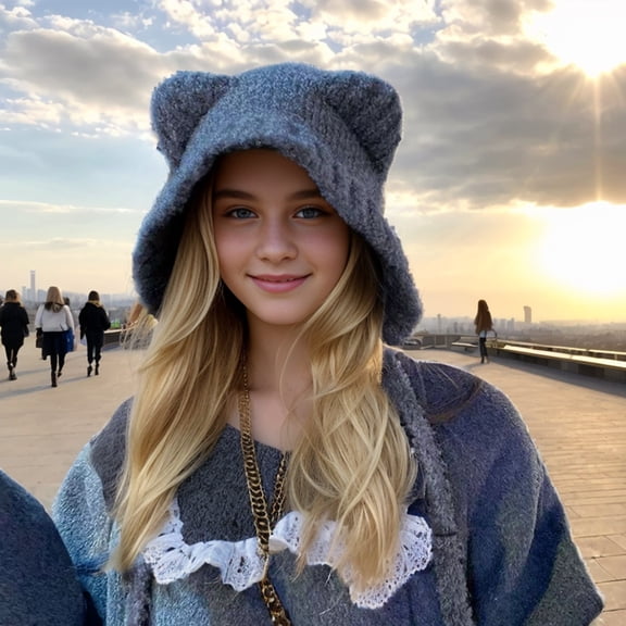 Woman Winter Cute Ears Knit Hat - Stylish Crochet Hat for Cold Weather