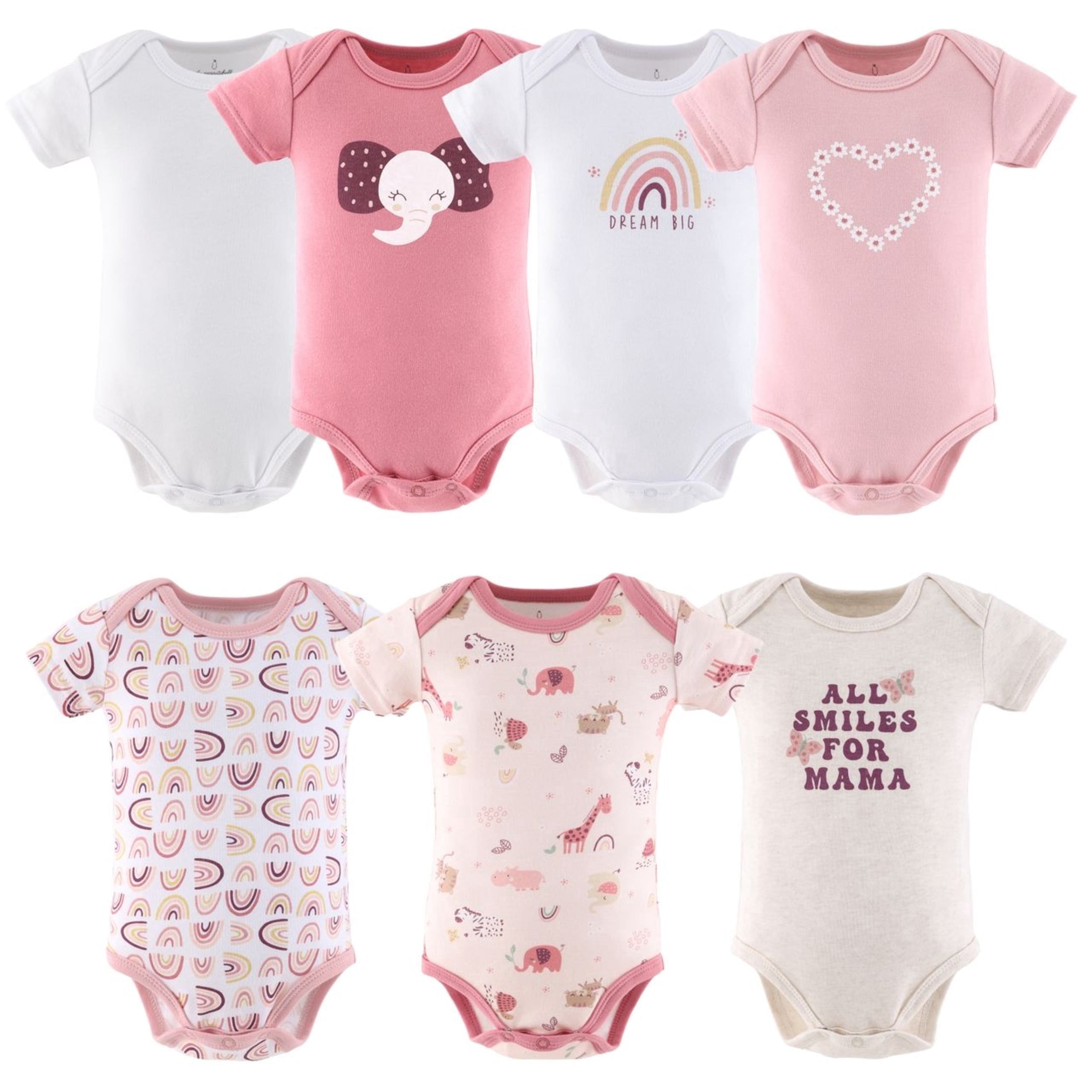 The Peanutshell 7-Pack Baby Girl Rainbow Safari Bodysuits