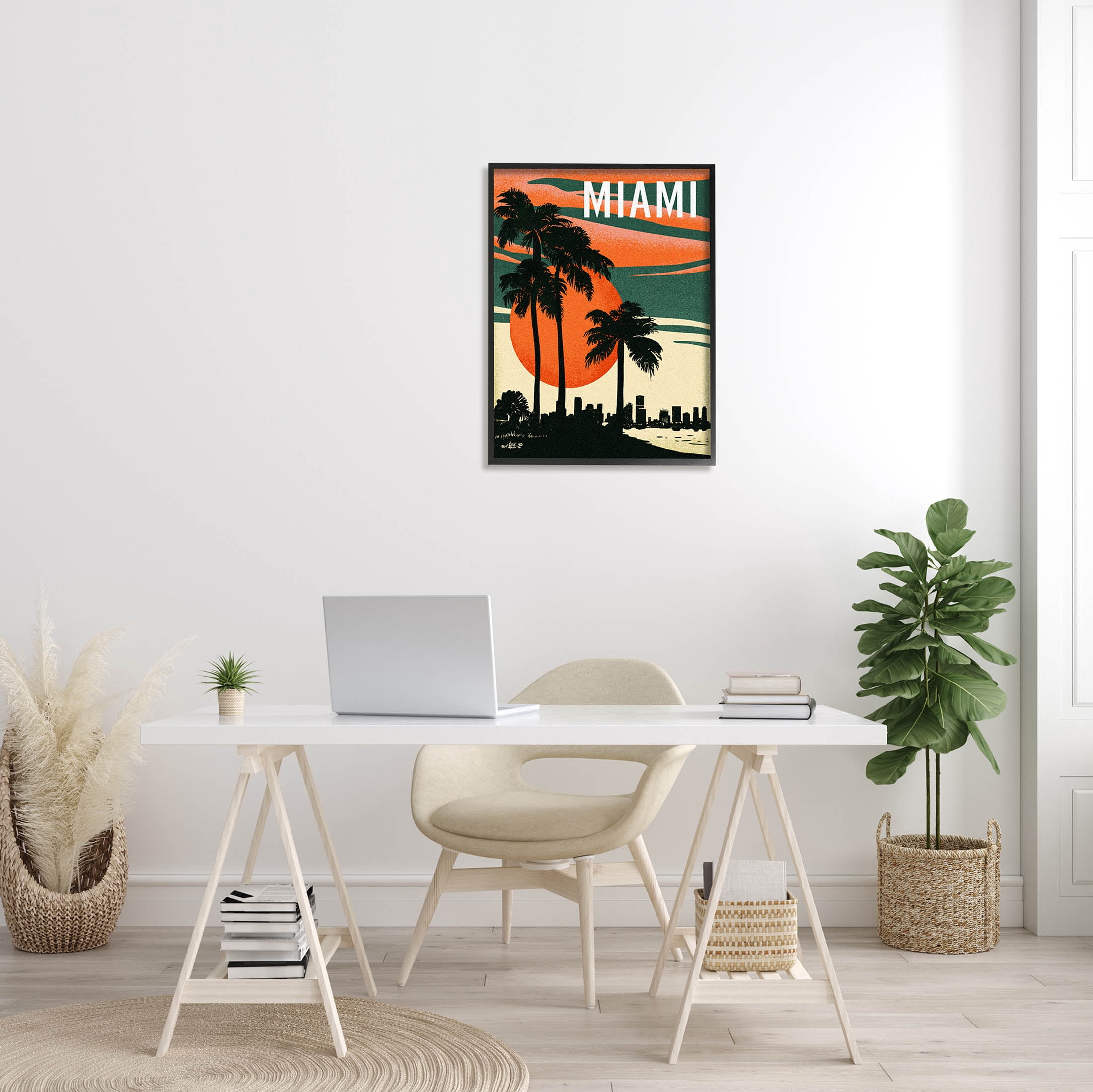 Stupell Industries Tropical Miami Palms Silhouette Graphic Art Black Framed Art Print Wall Art, Design by Ziwei Li