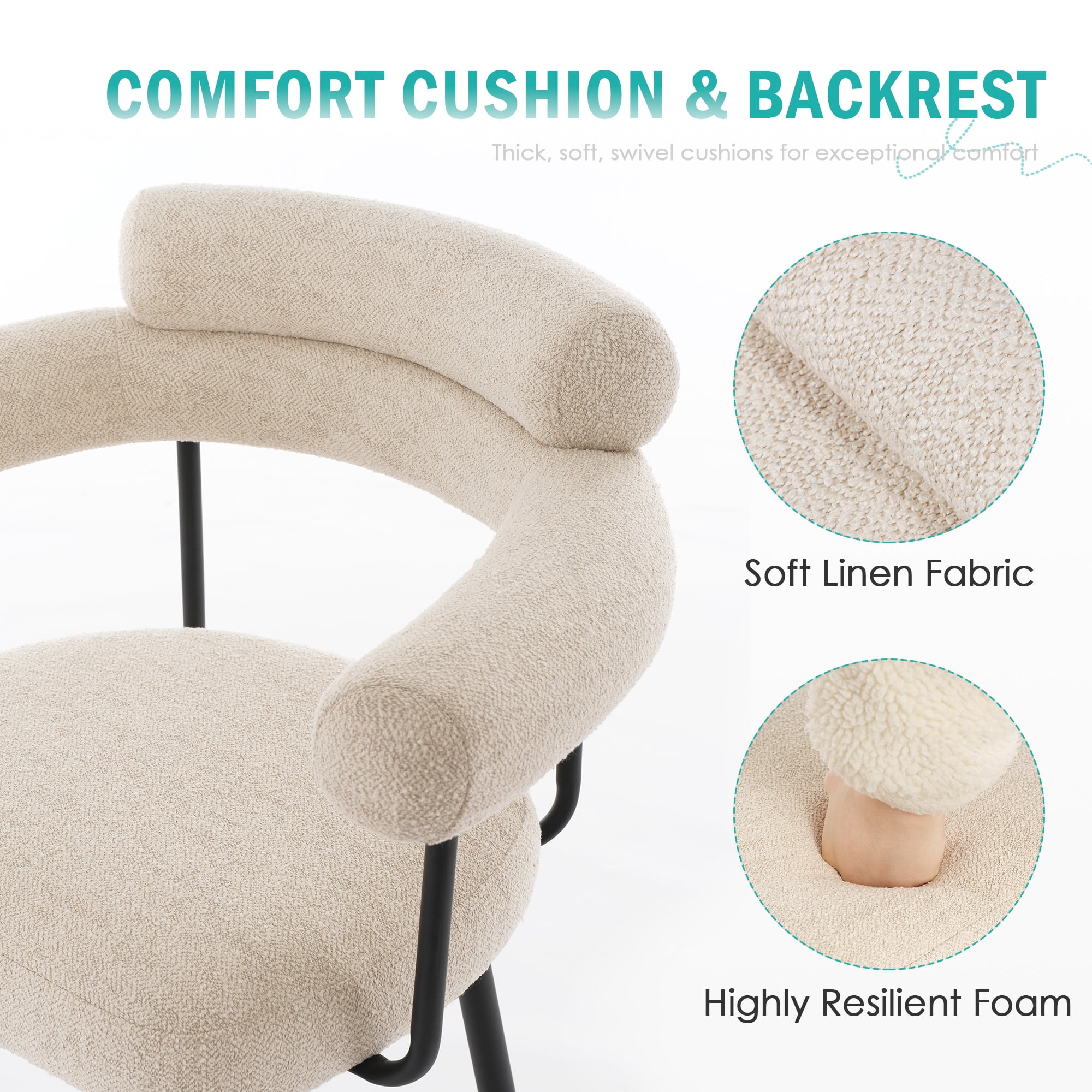 Zesthouse 26.7" Swivel Counter Stools Set of 2, Linen Upholstered Bar Stools with Back and Metal Legs, Modern Counter Height Chairs for Kitchen Island, Beige