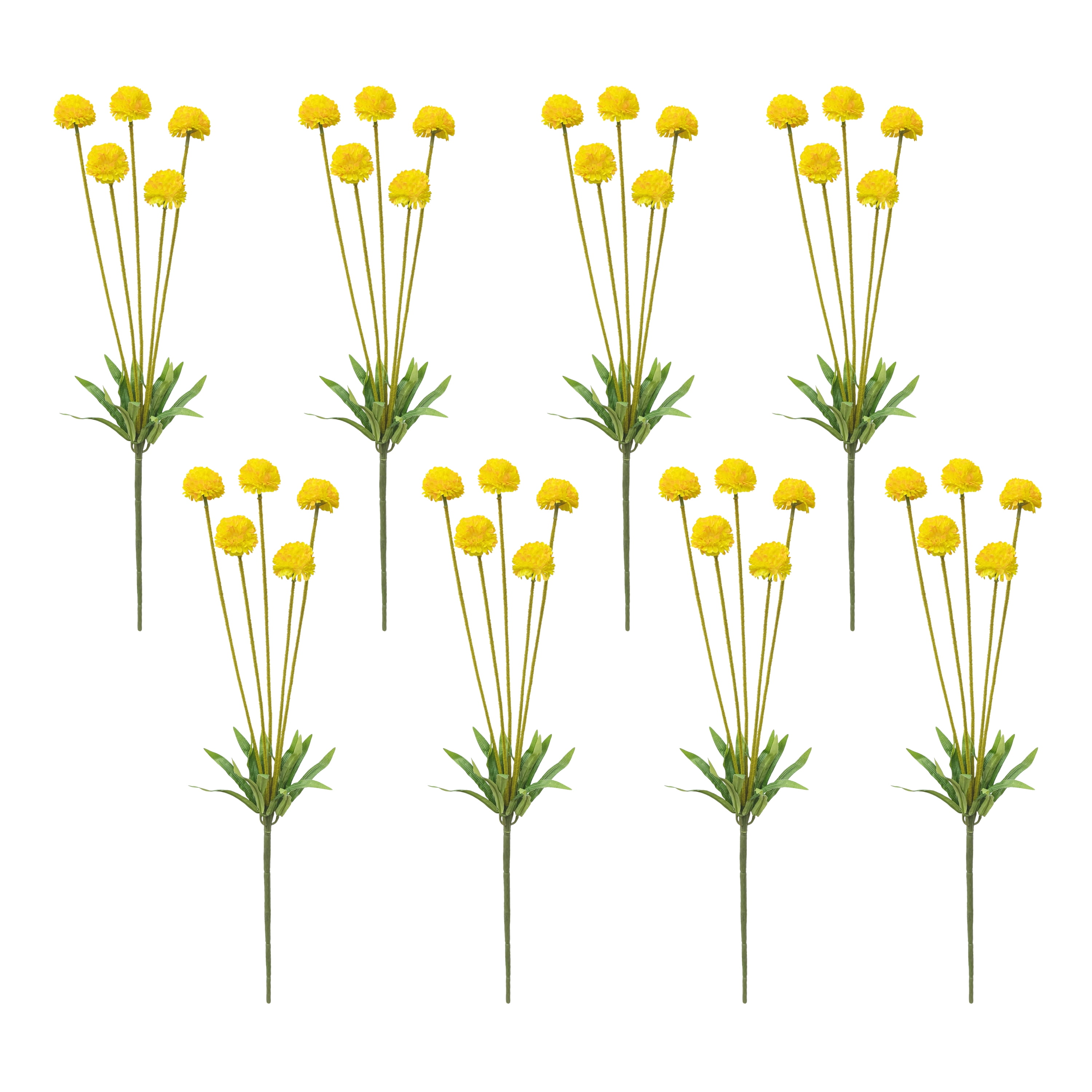 26-inch Artificial Silk Yellow 5 Heads Ball Mum Long Stem, for Indoor Use, by Mainstays, Set of 8