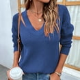 thumbnail image 2 of Lilgiuy Women Casual Solid Color Pullover Long Sleeve V-Neck Sweater,Blue,10(XL) Fall Fashion 2022 Spring Winter, 2 of 5