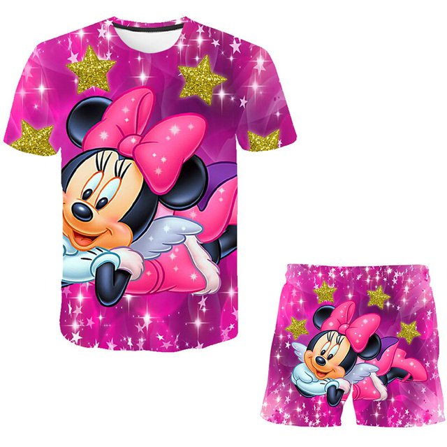 Conjuntos de ropa de Minnie Mouse para bebés, ropa para niños, chándal de manga corta de verano para niños, trajes deportivos, disfraz para niños, ropa 11T Gao Jinjia LED