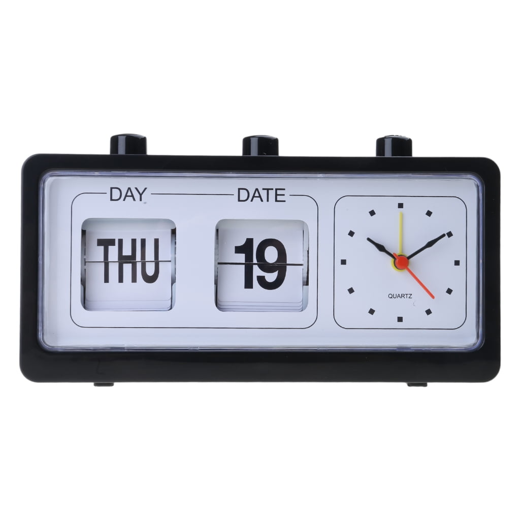 Classical Retro Mechanical Alarm Clock with Manual Flipped Calendar Date Day Time Display for