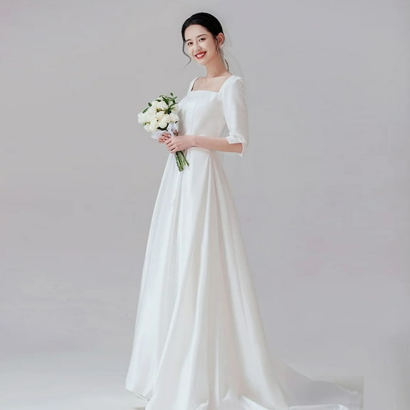 2025 New French Style Light Wedding Dress Travel Shoot Simple Bride Going Out Long Sleeve Satin Simple Elegant Small Dress