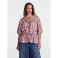 thumbnail image 2 of Scenario Women's Front Tie Peplum Top with 3/4-Length Sleeves, Size XS-XXXL, 2 of 6