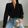 thumbnail image 4 of TKLPEHG Womens Tops Dressy Casual V Neck Elegant Shirts Lightweight Leisure Comfy Long Sleeve Classic Solid Color Loose Fashion Blouses (Black,XXL), 4 of 7