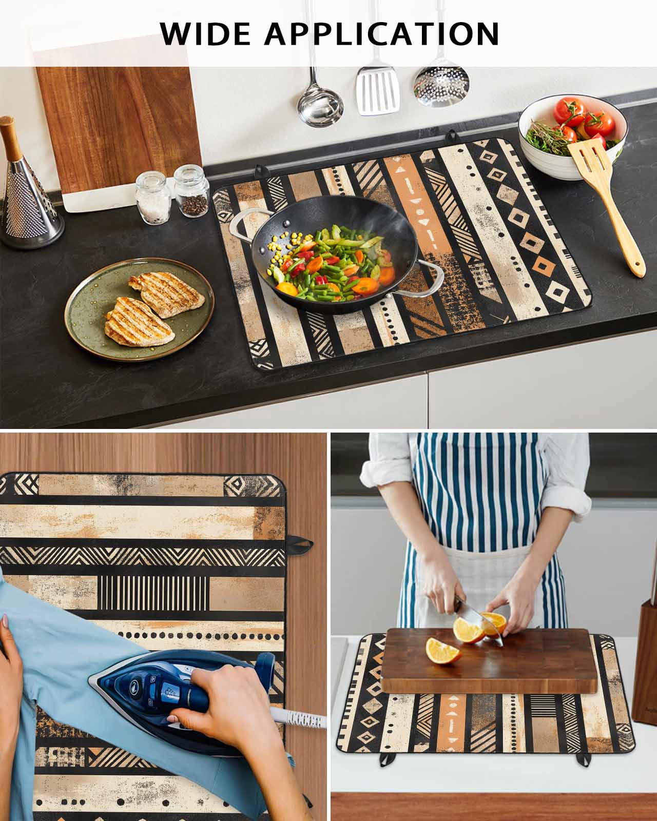 nqOlkjepod Large Induction Cooktop Protector Mat 36"x21", Retro Boho Geometric Stove Top Covers for Electric Stove, Abstract Southwestern Ethnic Stove Burner Cover Mats, Glass Top Stove Cover