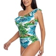 thumbnail image 3 of Picia Hawaii Palms Pattern Women's One Piece Swimsuits,One Shoulder Swimwear Asymmetric ,Ruffle Monokinis Bathing Suits,High Waisted Flattering Bathing Suits-Small, 3 of 8