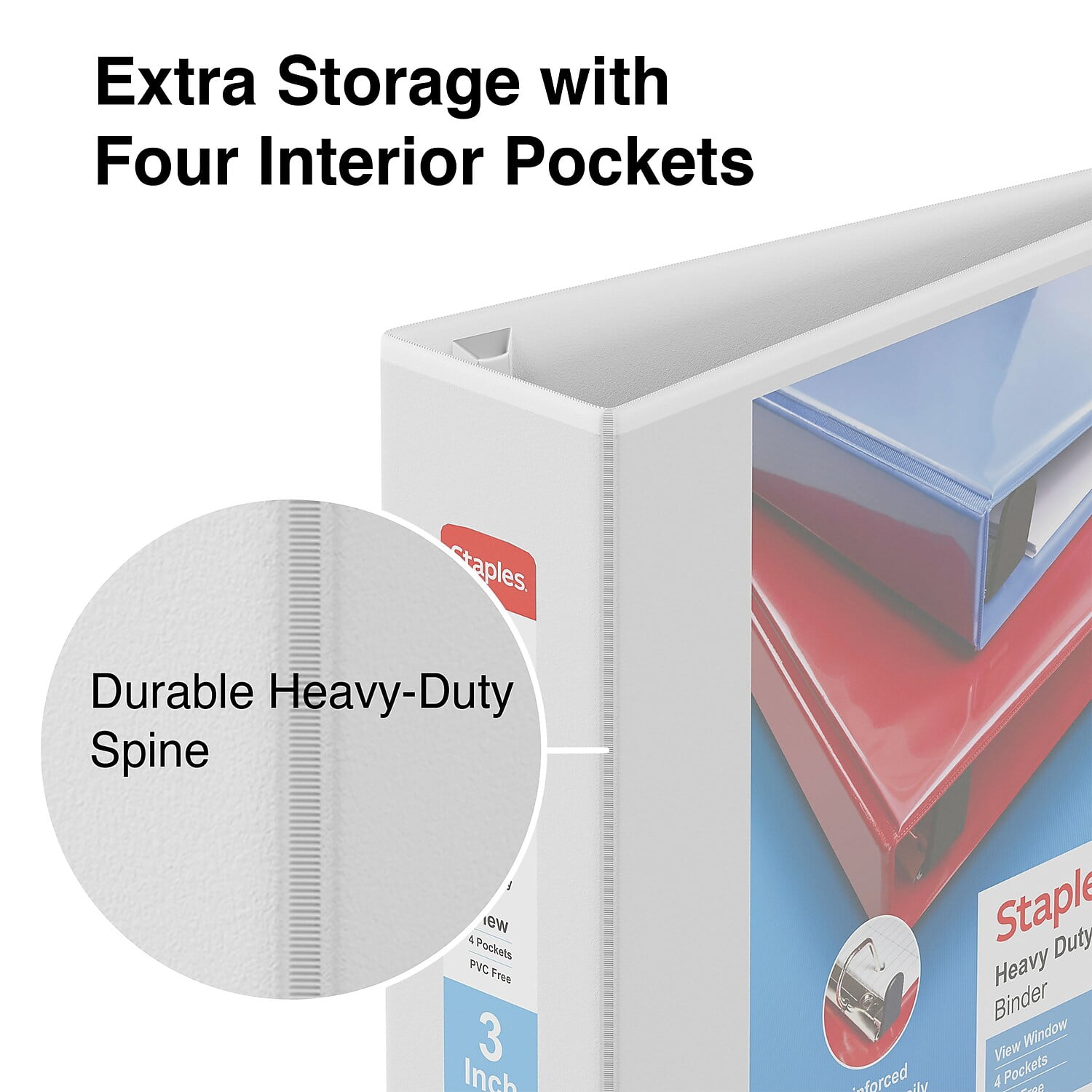 Staples Heavy Duty 3" 3-Ring View Binder White (24693) 82666