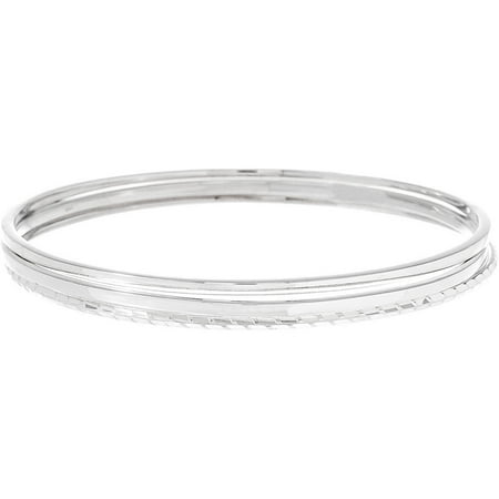 Lesa Michele E-Coat Sterling Silver Textured Pattern and Solid 3-Piece Bangle