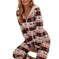 thumbnail image 5 of nvzhuang Women's Christmas Hooded Jumpsuit, Long Sleeve Zip Up V Neck Cartoon Print One Piece Pajamas, 5 of 7