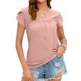 thumbnail image 1 of Las mujeres ahuecan hacia fuera la parte superior verano casual suelta color sólido manga corta pétalo cuello redondo camiseta blusa cuero rosa M, 1 of 8