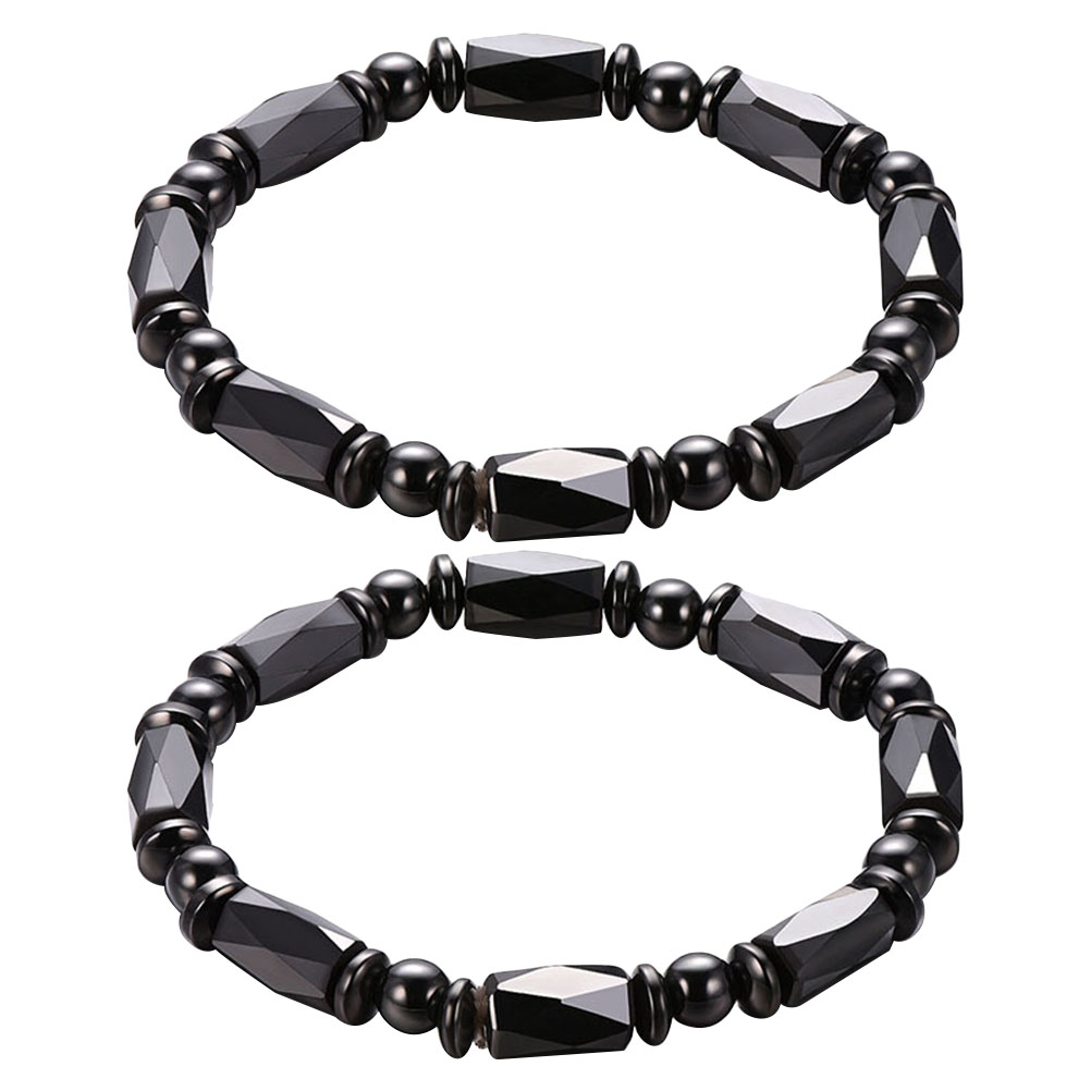 Rosarivae 2pcs Hematite Bracelet Geometry Design Brief
