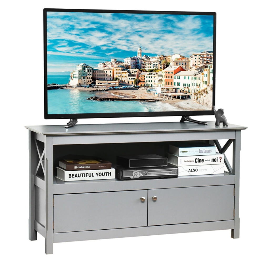 Finihen TV Stand, TV Cabinet, 44 Inch Wooden Storage Cabinet TV Stand, Media Entertainment Center with Storage, for Living Room, Bedroom, Gray