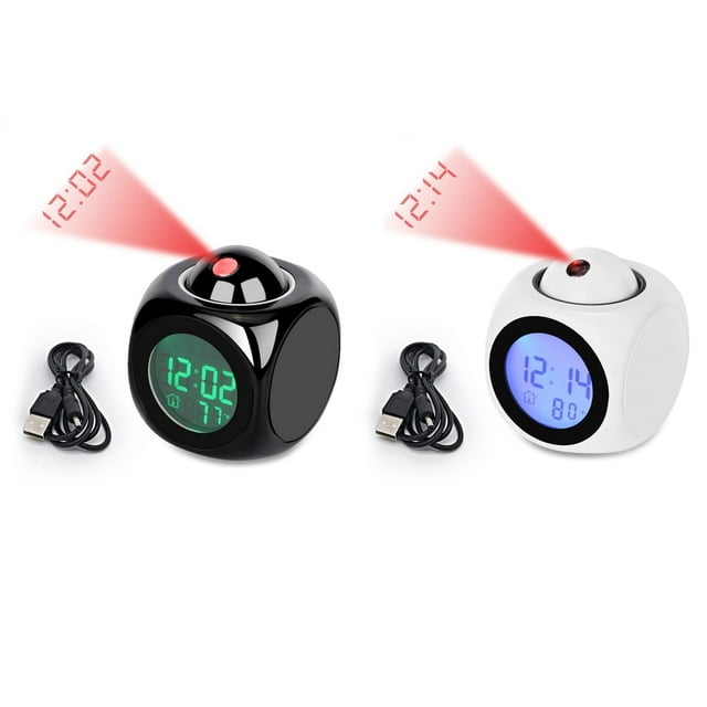 Clock Electronic Desktop Digital Bell Clocks Projector Temperature wake-up device can Display Meter Travel Living Room ℉/℃ White