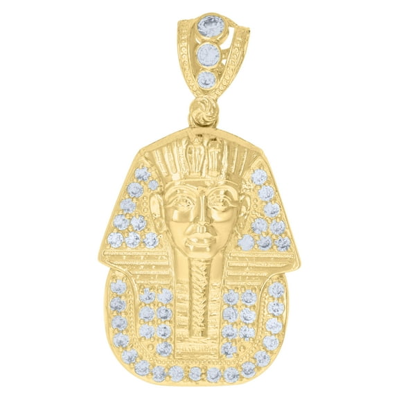 10k Yellow Gold Mens Cubic-Zirconia Egyptian Pharaoh Charm Pendant