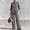 Black, variant on Women's 2 Piece Linen Matching Set V Neck Ruffle 3/4 Sleeve Button Down Gingham Plaid Top Wide Leg Pants Casual Outfit, L